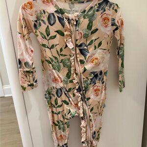 Posh Peanut Pink Floral Ruffle Zipper Footie